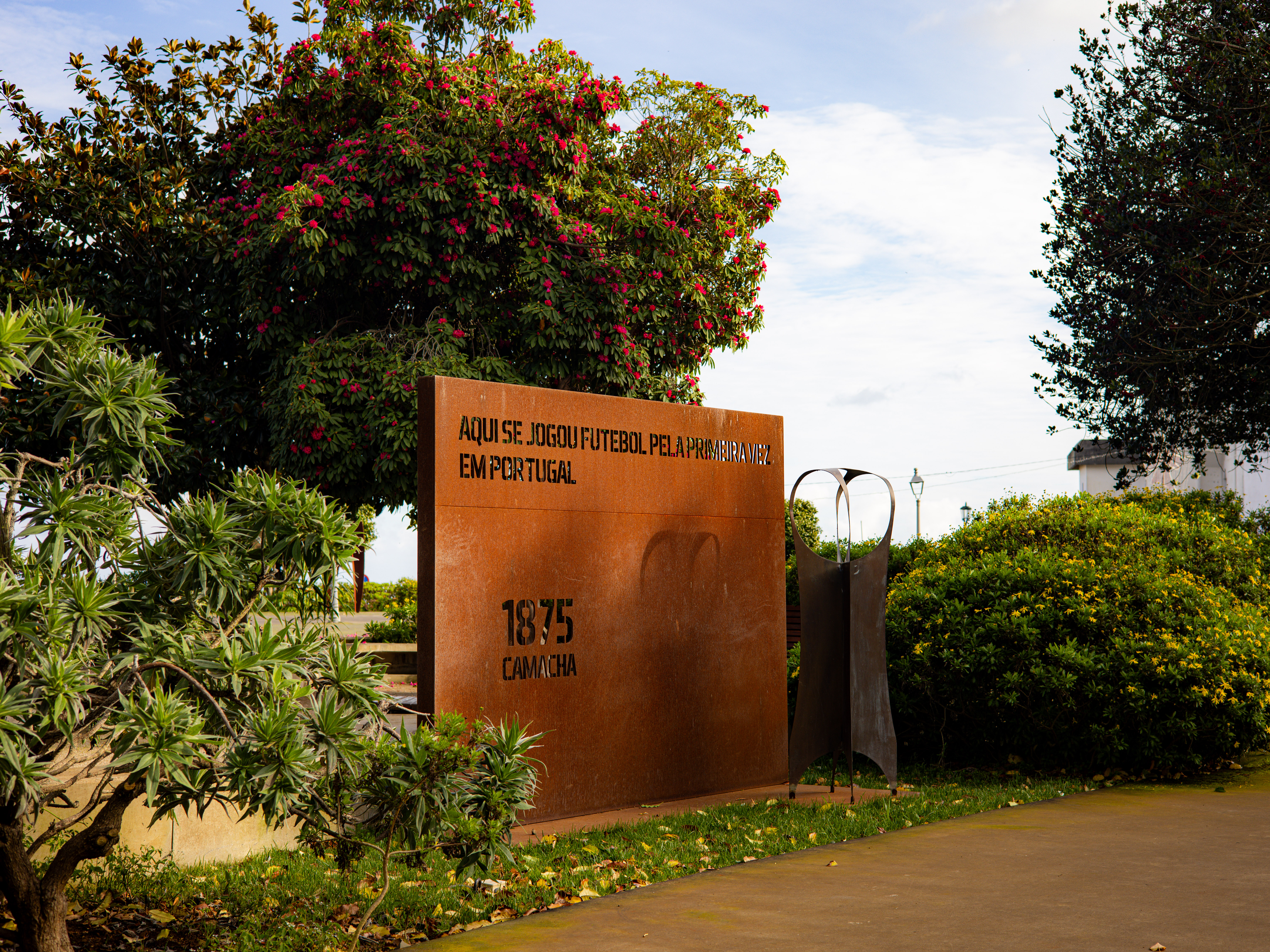 Garden memorial sign in Camacha, Madeira